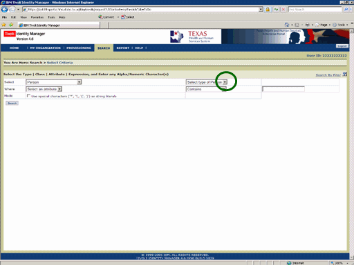 Screenshot of the Select Criteria page